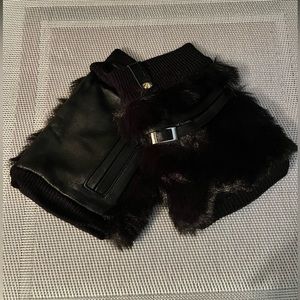 ⚫️FURLUX NWT AUTHENTIC LEATHER & FAUX FUR BLACK SUPER SOFT FINGERLESS GLOVES